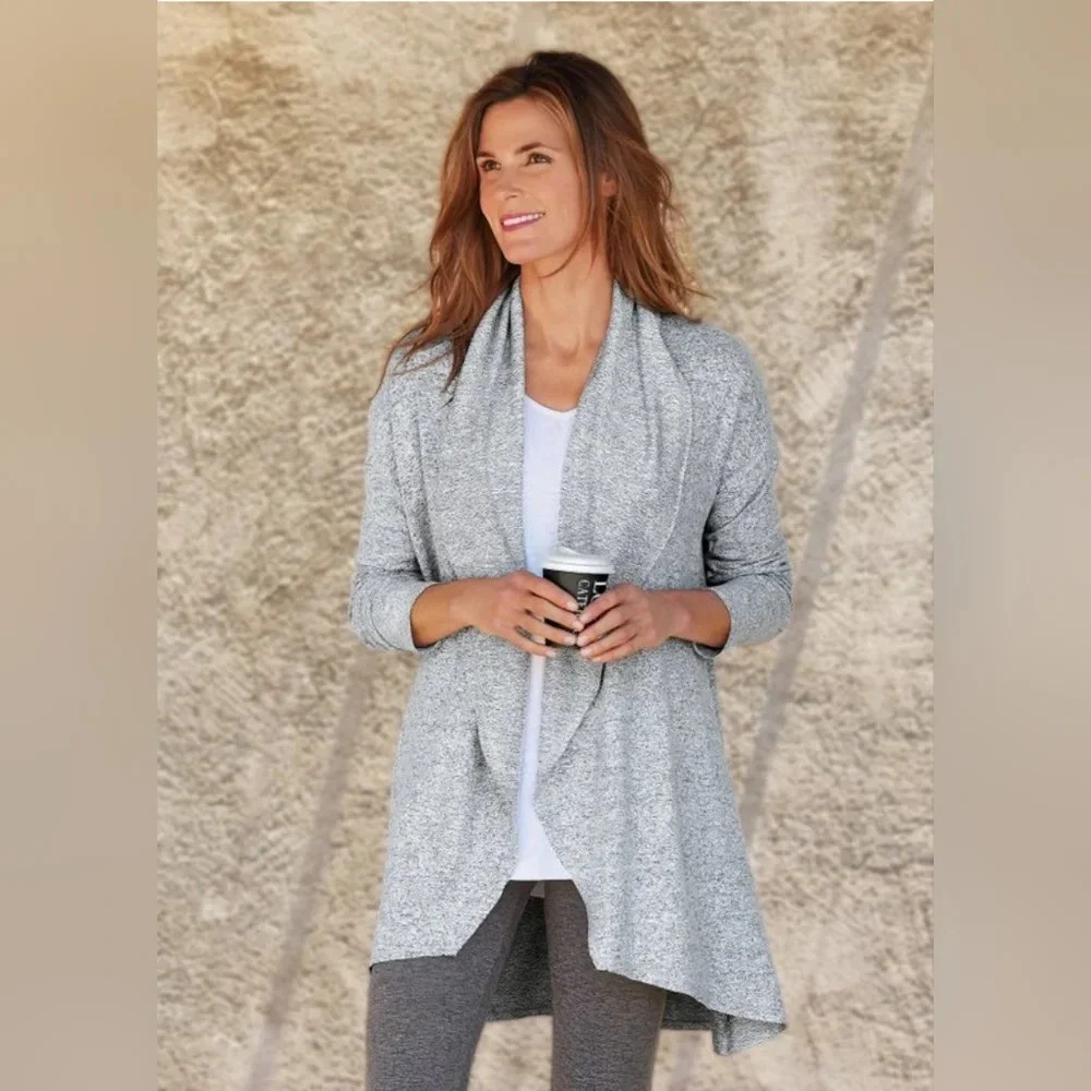 Soft surroundings women's open cardigan size M gray long length - Picture 1 of 7